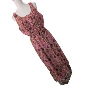 ECI NEW YORK! PINK, RED, GREEN, YELLOW ABSTRACT GEOMETRIC MAXI BELT DRESS! SZ 12